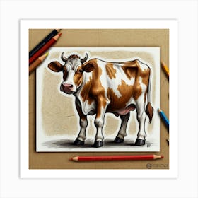 Cow Drawing 11 Art Print
