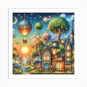 Doodle City At Night Art Print