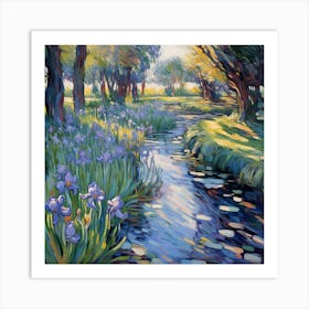 Soft Stitched Dreams: Monet's Floral Oasis Art Print