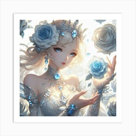 Anime Girl With Roses Art Print