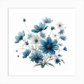 Blue And White Flowers 2 Art Print