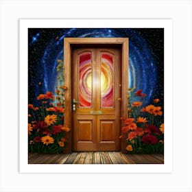 Firefly Door, Wooden, Galaxy, Spiral, Cosmos, Space, Universe, Floral, Wallpaper, Yellow, Blue, Red, (8) Art Print