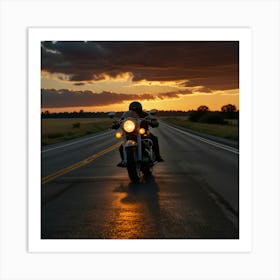 Sunset Motorcycle Rider 2 Art Print