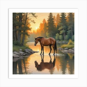 Horse In Water 14 Art Print