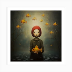 Girl With Goldfish 1 Art Print