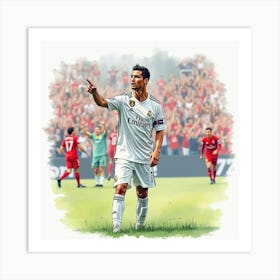 Cristiano Ronaldo In Watercolor Pointing To The Crowd After Scoring A Goal 1 Art Print