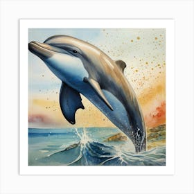 Dolphin Jumping Ocean Art Print