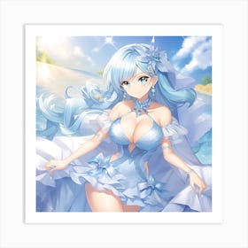 Anime Girl With Blue Hair Art Print