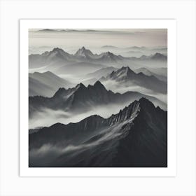 Mountain Range In Fog 3 Art Print