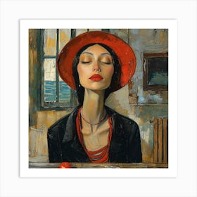 Woman In Red Hat Art Print