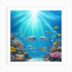 Underwater Serenity Calming Underwater Scenes With Schools Of Fish Coral Reefs And Sunrays Filter 50902353 (2) Art Print