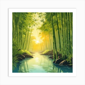 A Stream In A Bamboo Forest At Sun Rise Square Composition 273 Art Print