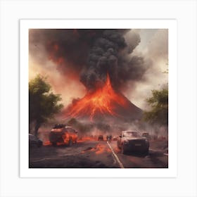 990493 Volcanic Eruption Near The Village, Smoke, Lava, Xl 1024 V1 0 Art Print