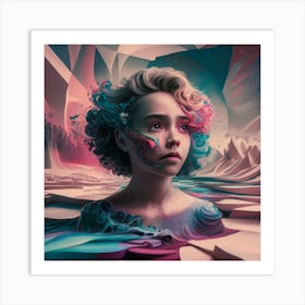 Girl In A Blue Sea Art Print