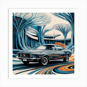 Vintage Mustang In The Forest Art Print