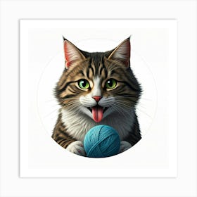 Cat With A Ball Of Yarn Art Print