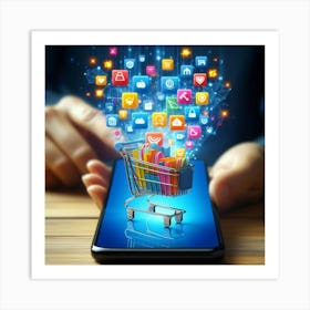 Shopping Cart On Mobile Phone Art Print