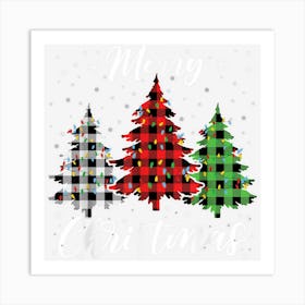 Merry Christmas Trees Lights Buffalo Plaid Family Pajama Art Print