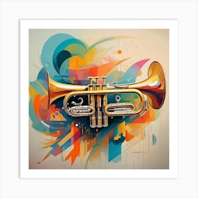 Trumpet On Abstract Background Art Print