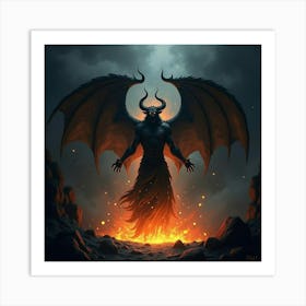 Demon Rising From A Pit Of Glowing Black Magic Energy 1 Art Print