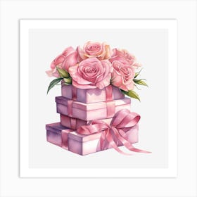 Pink Roses In Gift Boxes 1 Art Print