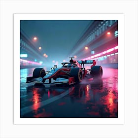 High Tech Formula Car Racing On A Neon Lit Cyberpunk Track Under The Rain 1 Art Print