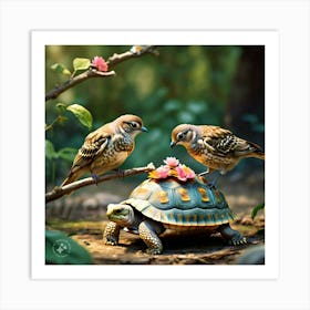 The Birds Looking Kind And Generous Giving Tortoise Their Feathers (3) Art Print