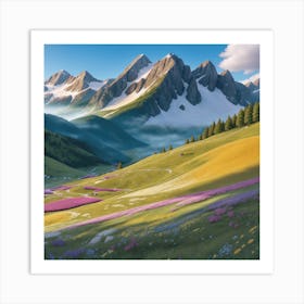 Valley Of grass And Mountains Art Print