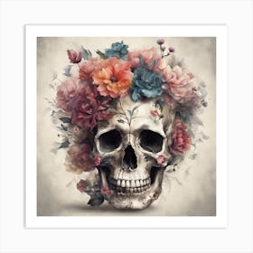 Skull With Flowers Art Print