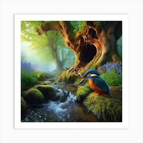 Kingfisher In The Forest 17 Art Print