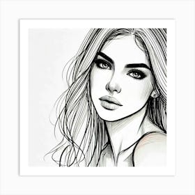 woman portrait drawing line art 3 Art Print