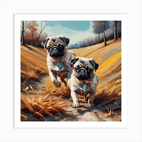 Two Pugs Running Art Print