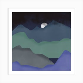 Moonlight Minimal Mountain Square Art Print