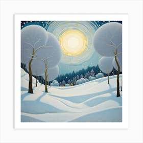 winter landscape in Gustav Klimt style Art Print