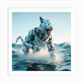 Robot Cat In The Ocean Art Print