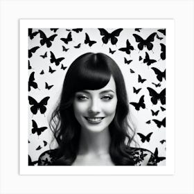 Black And White Butterfly Portrait Art Print