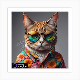 Boy Cat in Tropical Hawaiian Shirt and Sunglasses Art Print