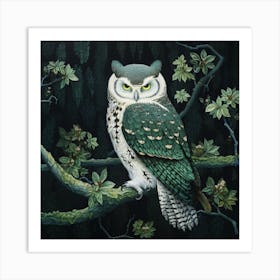 Ohara Koson Inspired Bird Painting Eastern Screech Owl 4 Square Art Print