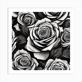 Black And White Roses 4 Art Print