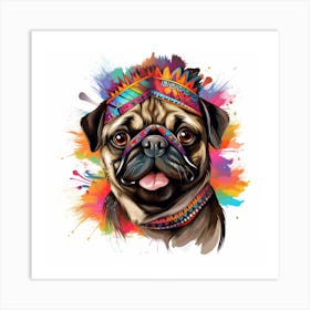 Pug Indian Headdress Art Print