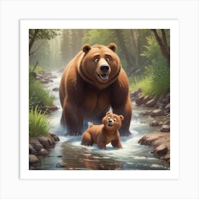 Cartoon Bears In The Woods Art Print