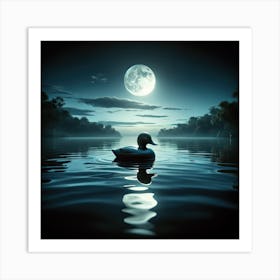 Duck On A Moonlit Serene Lake Art Print