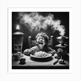 Little Boy Eating Spaghetti Art Print