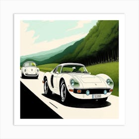 Two White Cars Racing Art Print