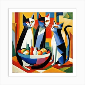 Three Cats In A Bowl Art Print