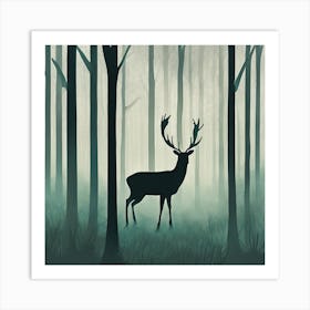 Deer in Misty Forest Series. Style of Hockney. 3 Art Print