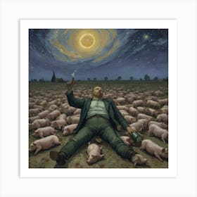 Whiskey Spill in the Pig Pen Pigs In The Night Art Print