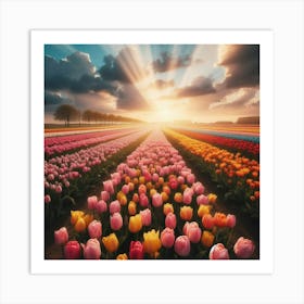 Tulip Field At Sunset Art Print