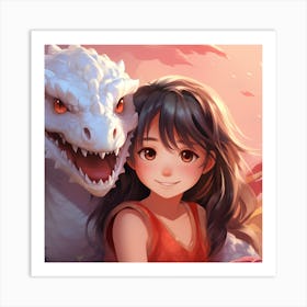 Girl And A Dragon Anime Art Print