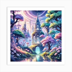 A Fantasy Forest With Twinkling Stars In Pastel Tone Square Composition 253 Art Print